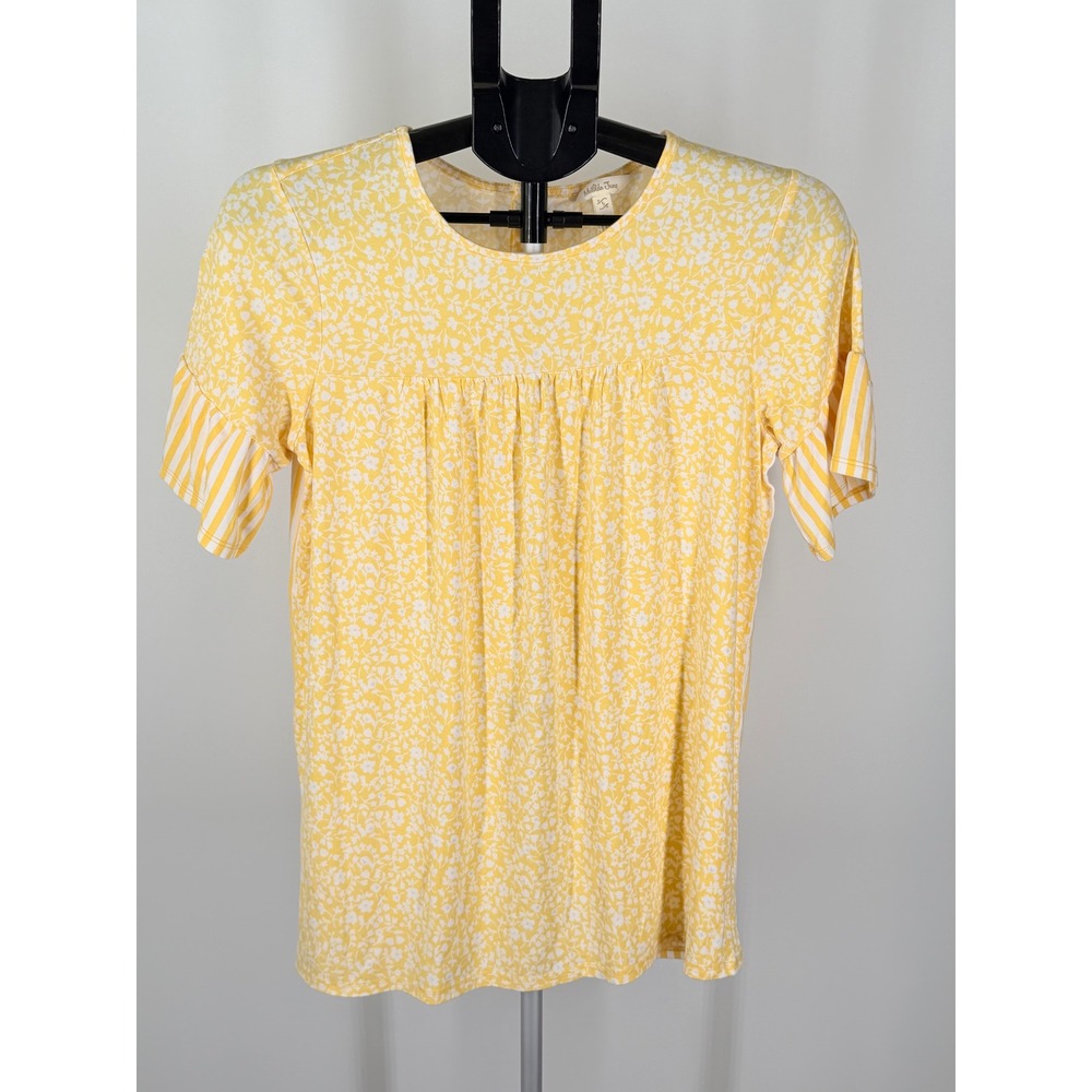Matilda Jane Womens Yellow Floral Striped Mixed Print Babydoll Top S
